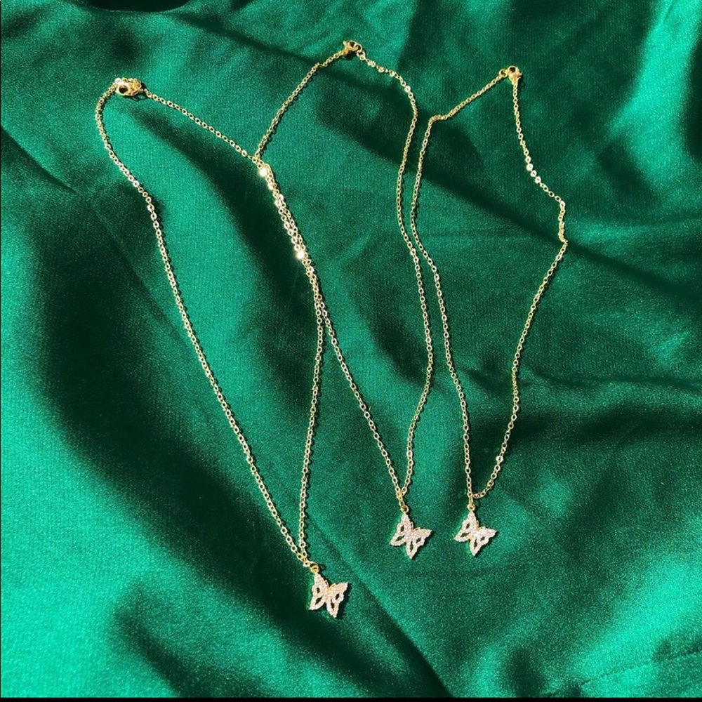 cz diamond gold butterfly necklace